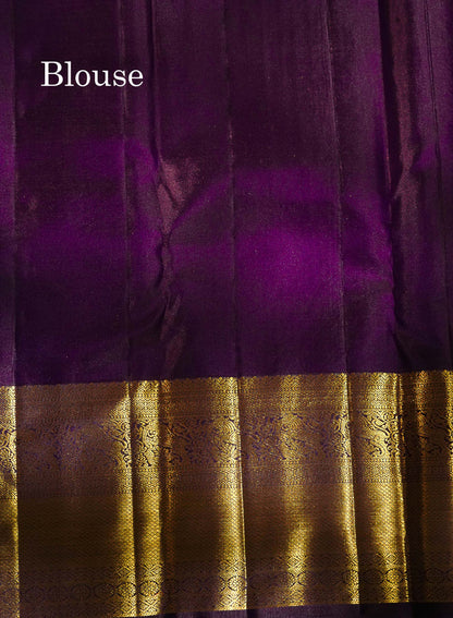 Beautiful Light Pink Bridal 2G Pure Kanjivaram Silk Saree With Contrast Dark Violet Traditional Evening Morning Border