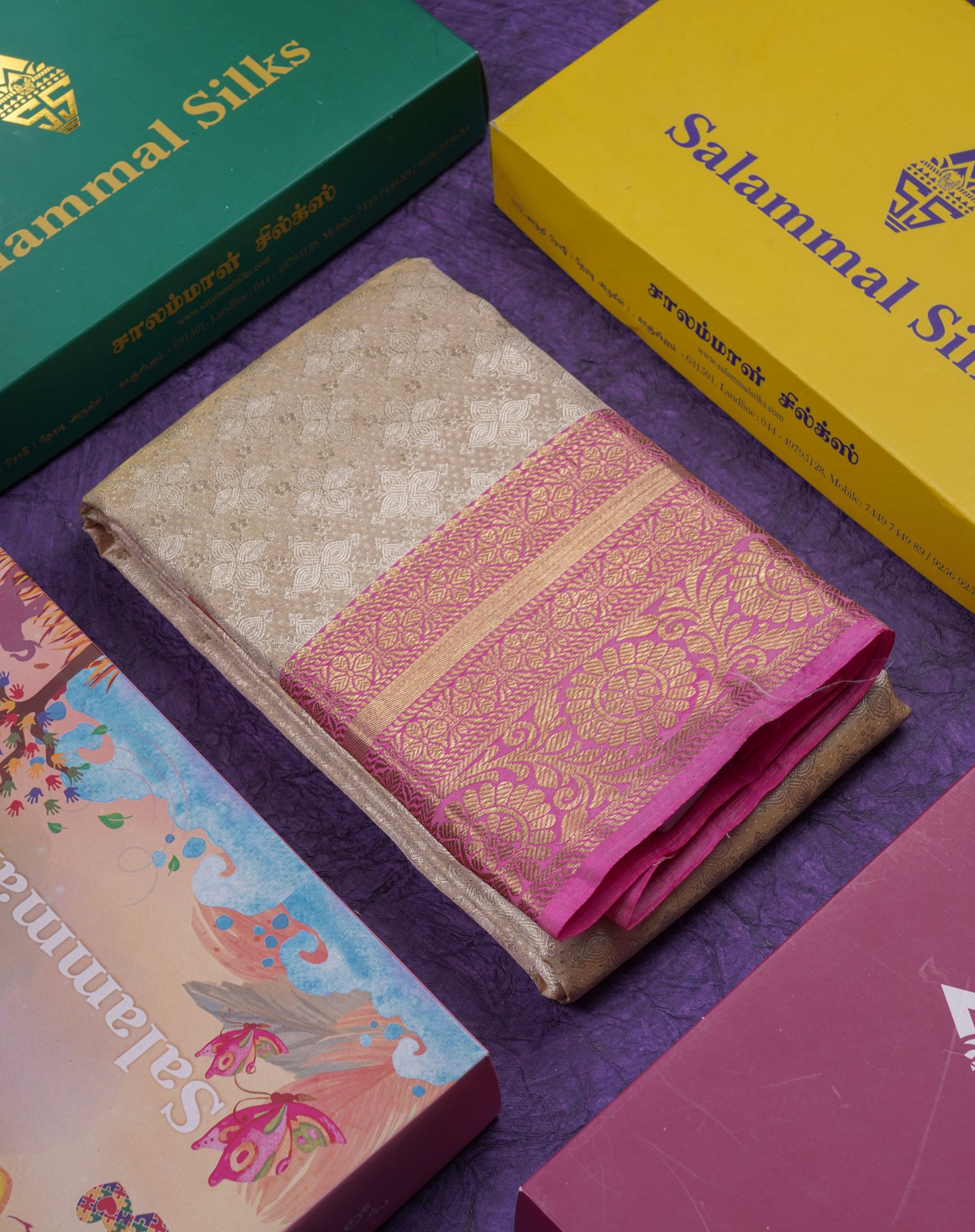 Beautiful Cream Sandal Tissue Bridal Pure Mix Kanjivaram Silk Saree With Contrast Pink Traditional Border