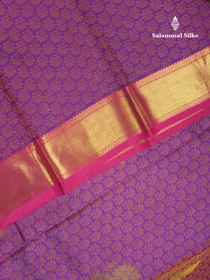 Kanjivaram Violet Pure Silk Jacquard Saree With Pink Blouse