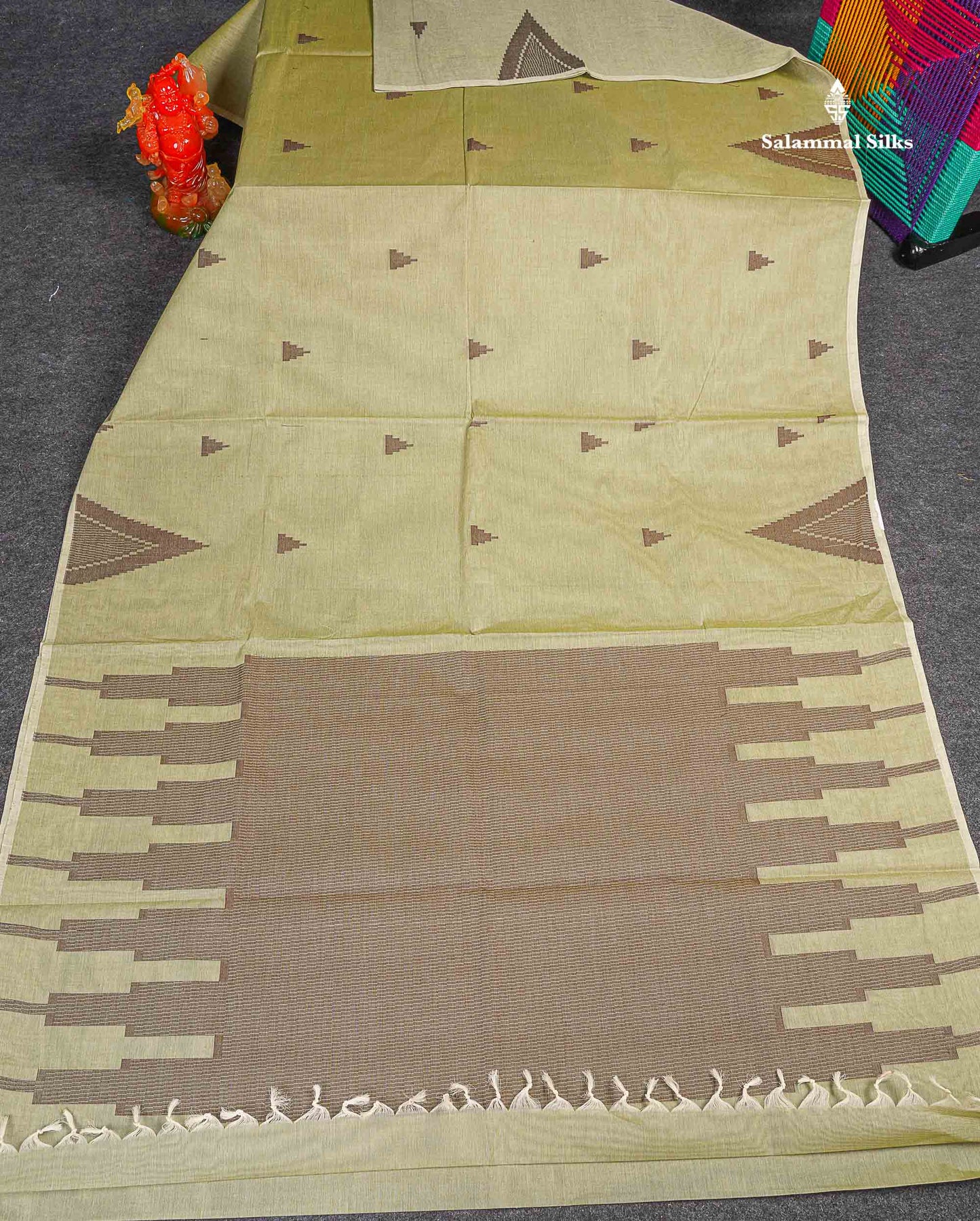 Pure Cotton Saree - Pista Green Colour Body Thread Butta With Fancy Thread WorkTemple Border