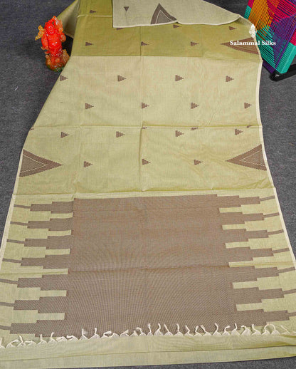 Pure Cotton Saree - Pista Green Colour Body Thread Butta With Fancy Thread WorkTemple Border