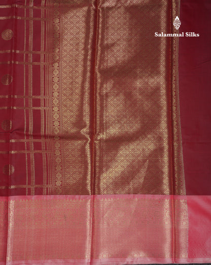 Beautiful Maroon Checks With Butta Cotton Mix Saree With Contrast Dark Peach Traditional Evening Morning Border