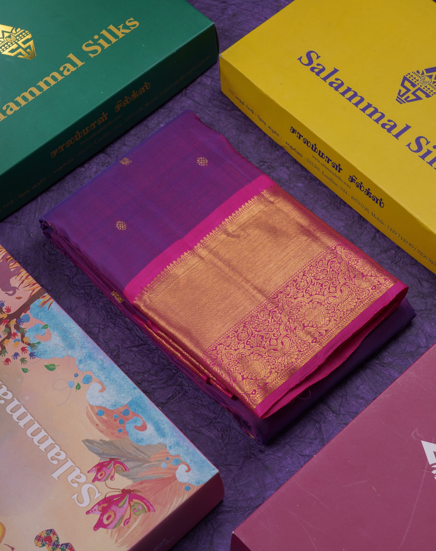 Beautiful Magenta Pure Kanjivaram Silk Saree With Contrast Pink Traditional Evening Morning Border