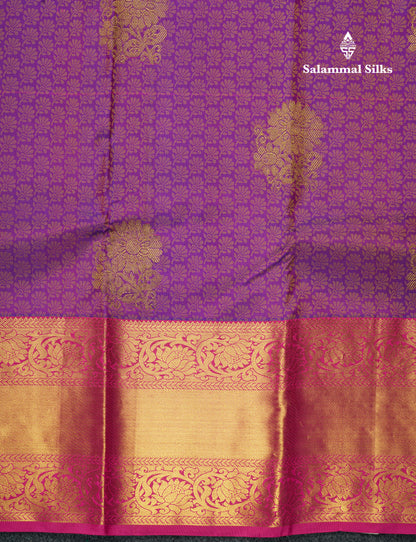 Kanjivaram Violet Pure Silk Jacquard Saree With Pink Blouse