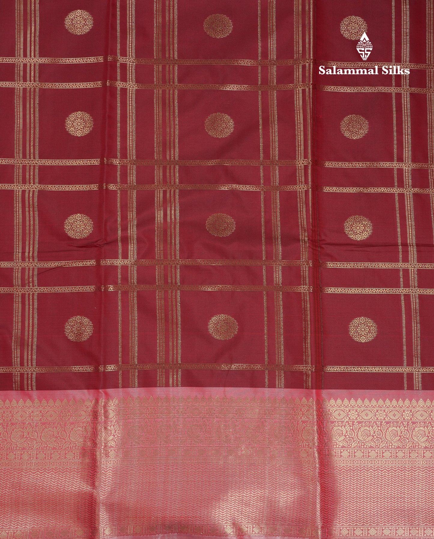 Beautiful Maroon Checks With Butta Cotton Mix Saree With Contrast Dark Peach Traditional Evening Morning Border