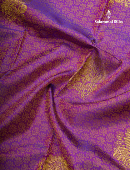 Kanjivaram Violet Pure Silk Jacquard Saree With Pink Blouse