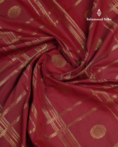 Beautiful Maroon Checks With Butta Cotton Mix Saree With Contrast Dark Peach Traditional Evening Morning Border