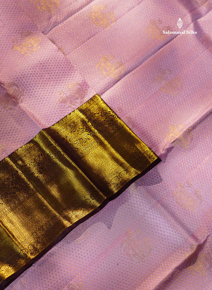 Beautiful Light Pink Bridal 2G Pure Kanjivaram Silk Saree With Contrast Dark Violet Traditional Evening Morning Border