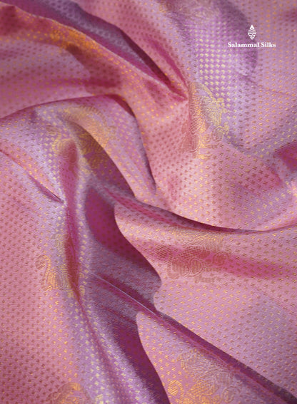Beautiful Light Pink Bridal 2G Pure Kanjivaram Silk Saree With Contrast Dark Violet Traditional Evening Morning Border