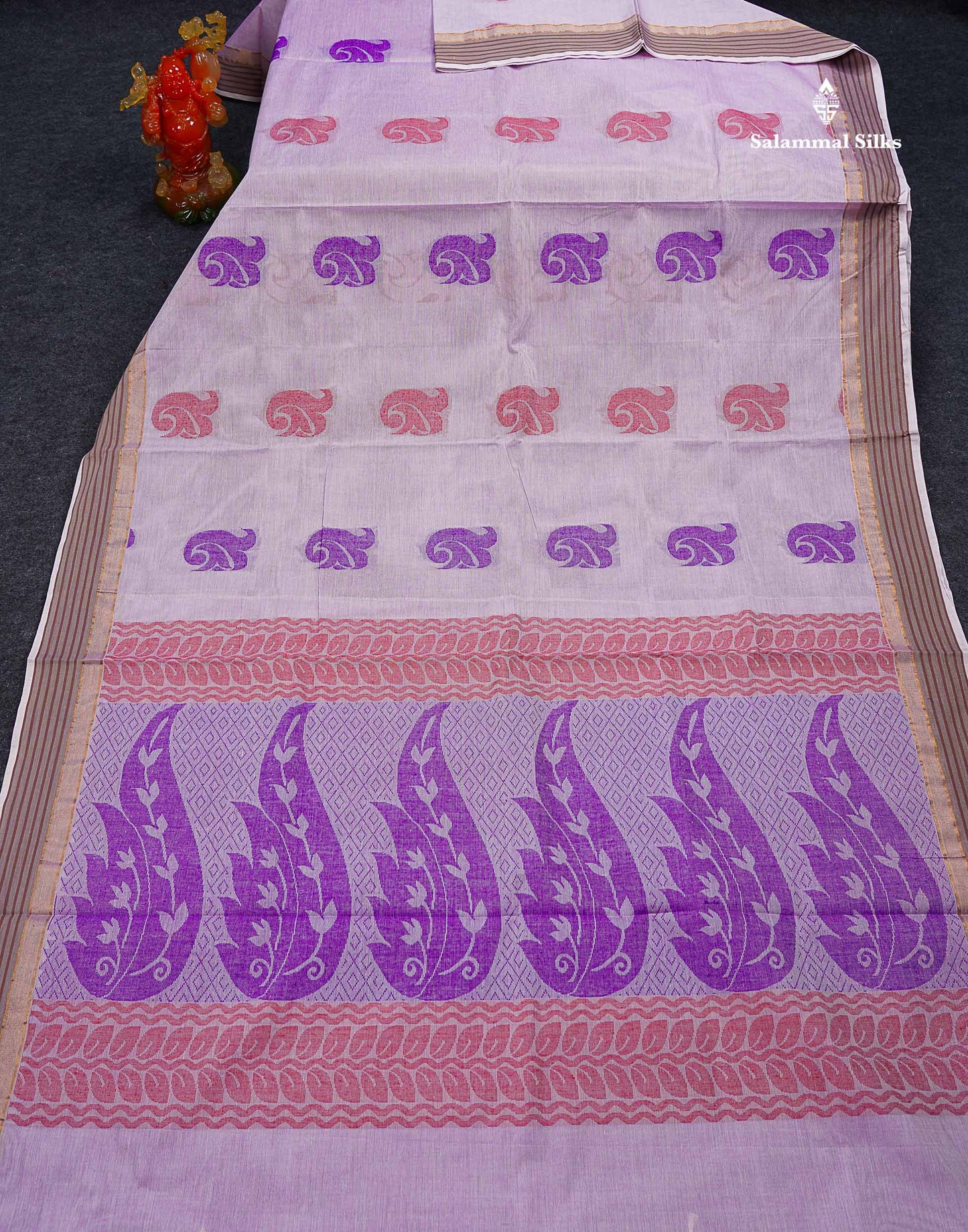 Beautiful Dual Tone Light Pink Thread Butta Pure Cotton Saree With Blouse