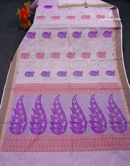 Beautiful Dual Tone Light Pink Thread Butta Pure Cotton Saree With Blouse