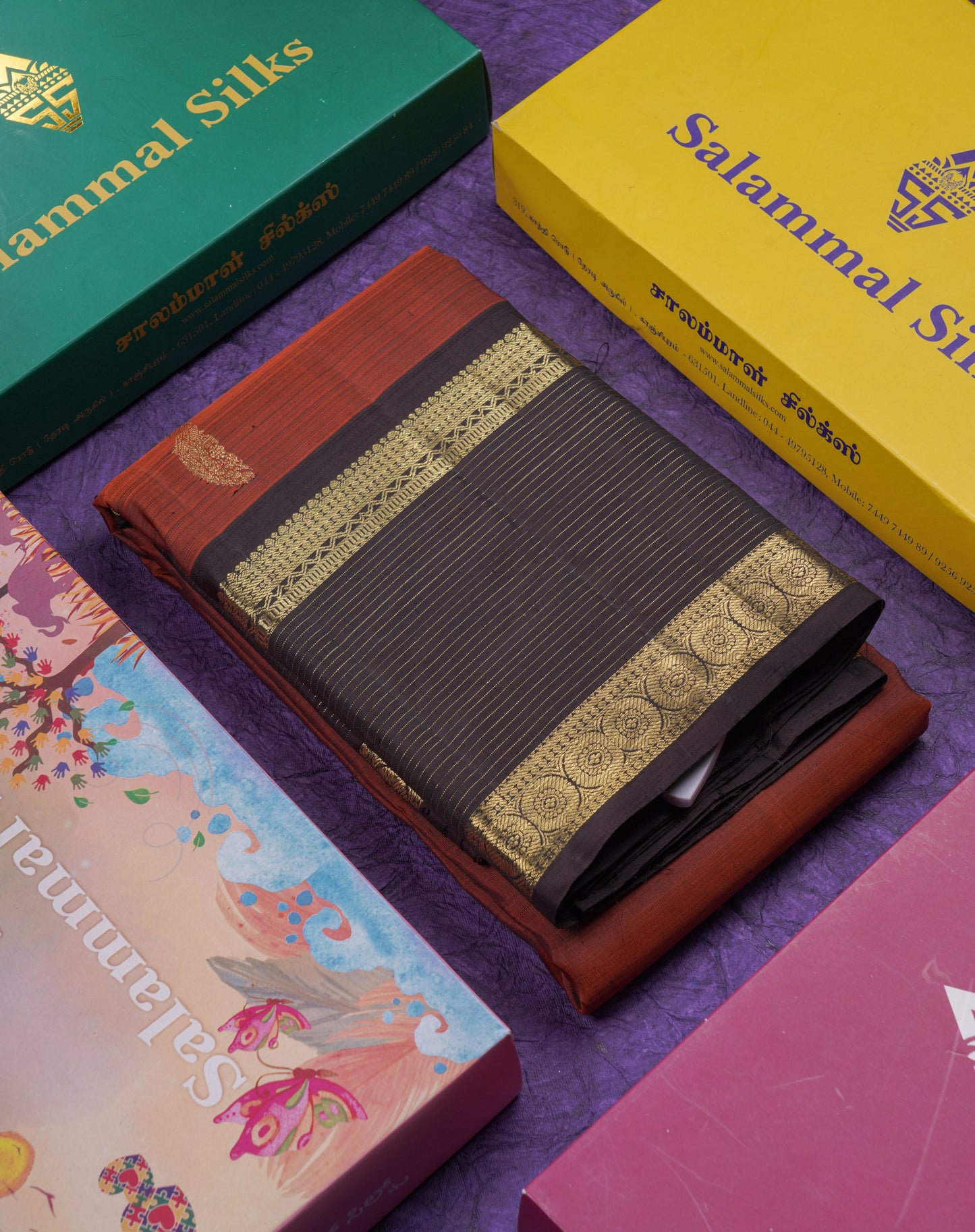 Beautiful Rust Orange Pure Kanjivaram Silk Saree With Contrast Dark Brown Traditional Border