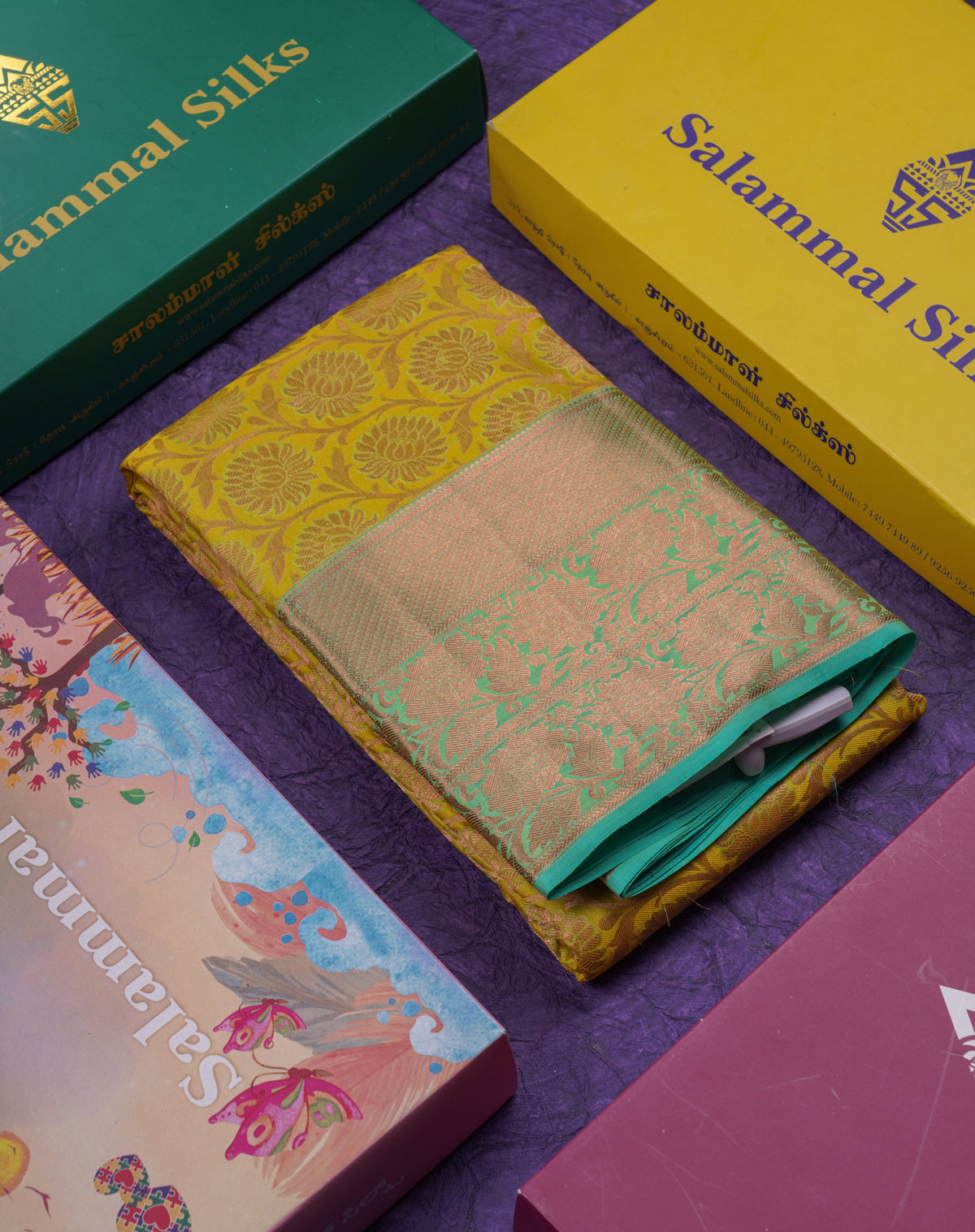 Beautiful Lemon Yellow Bridal Pure Kanjivaram Silk Saree With Contrast Elaichi Green Traditional Evening Morning Border