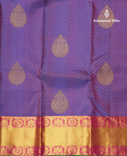 Kanjivaram Violet Pure Silk Jacquard Saree With Pink Blouse