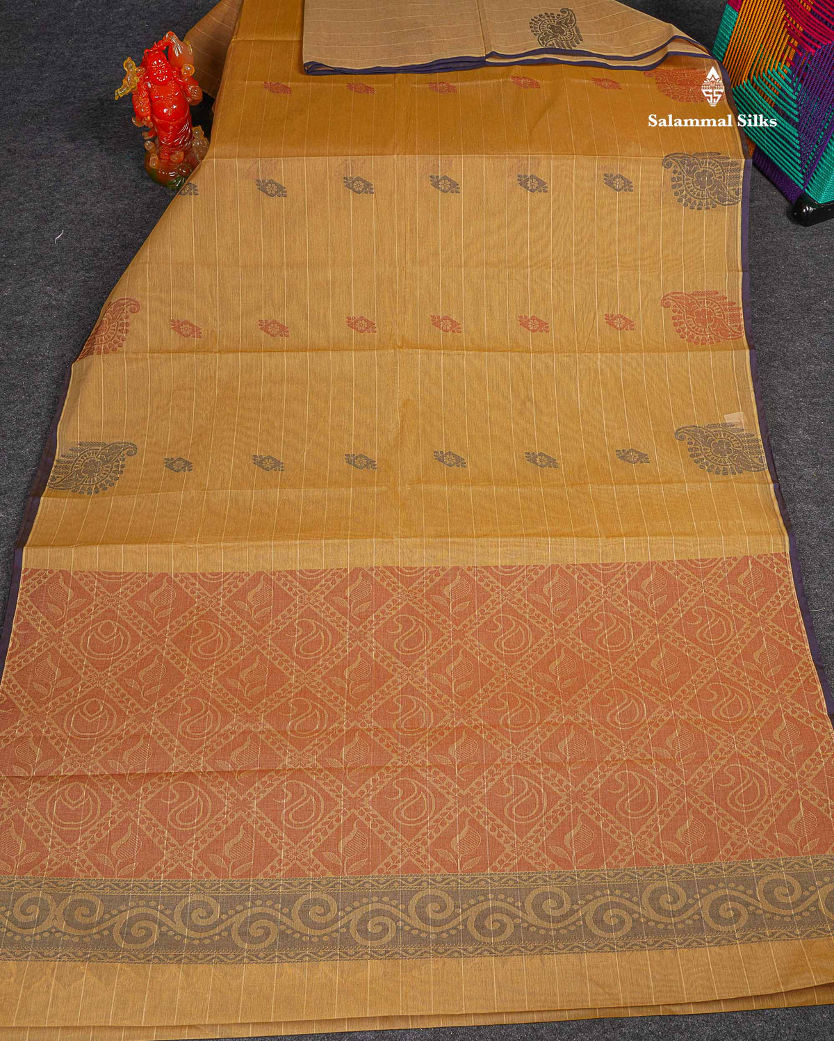 Pure Cotton Saree - Sandal Colour Body Lines With Fancy Thread Work Buttas
