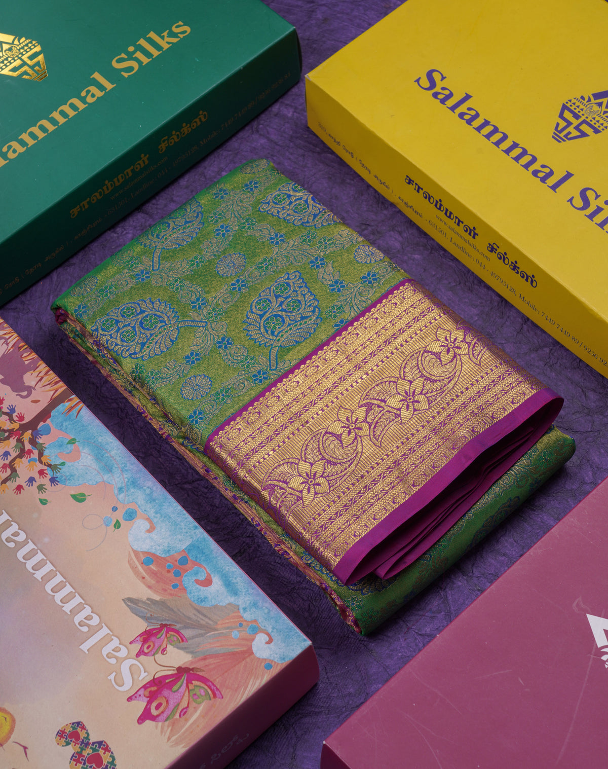 Beautiful Green Bridal Pure Kanjivaram Silk Saree With Contrast Vadamalli Border