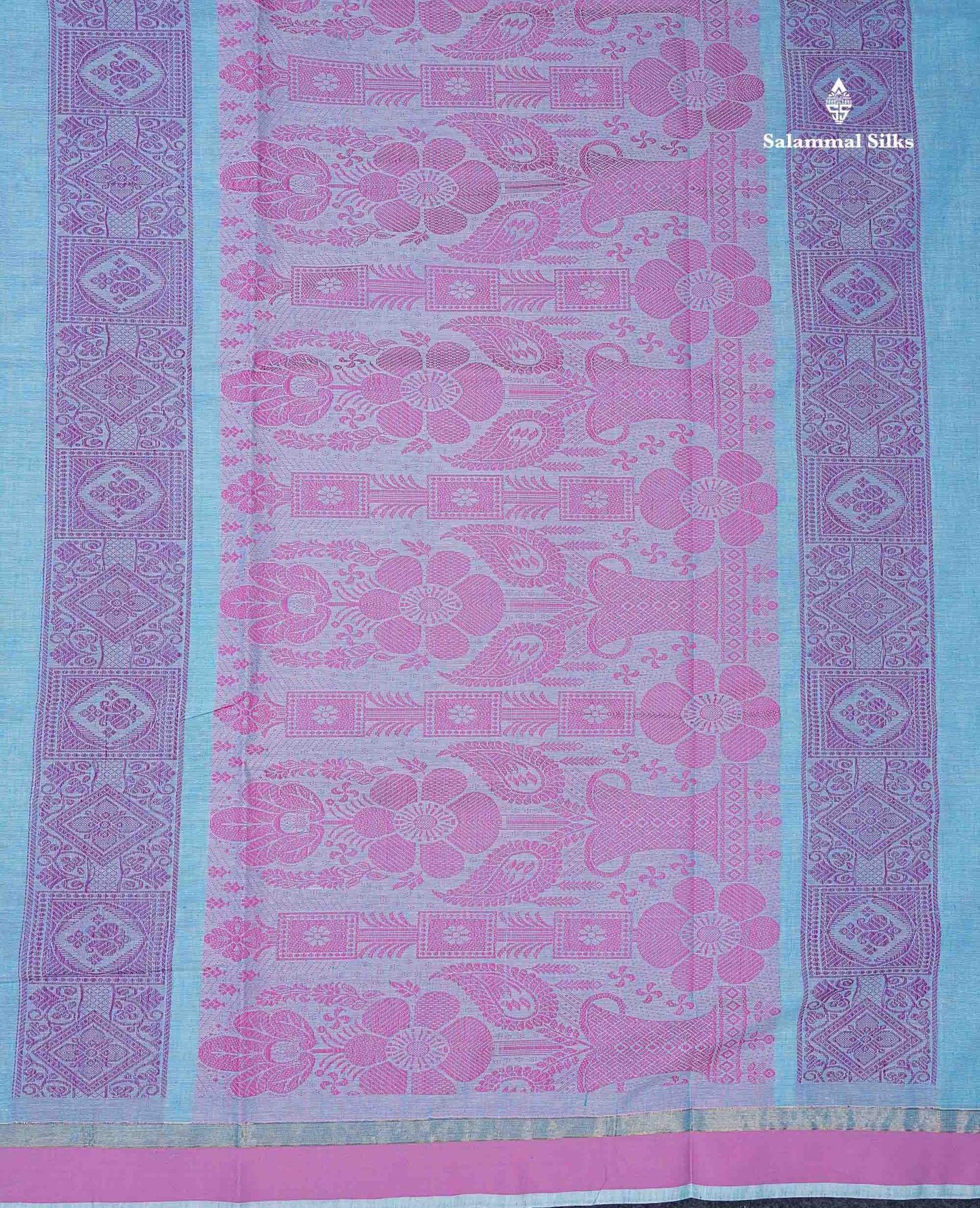 Beautiful Light Blue Menakari Thread Butta Pure Cotton Saree With Blouse