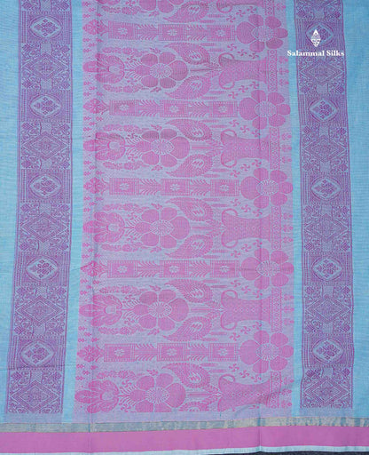 Beautiful Light Blue Menakari Thread Butta Pure Cotton Saree With Blouse