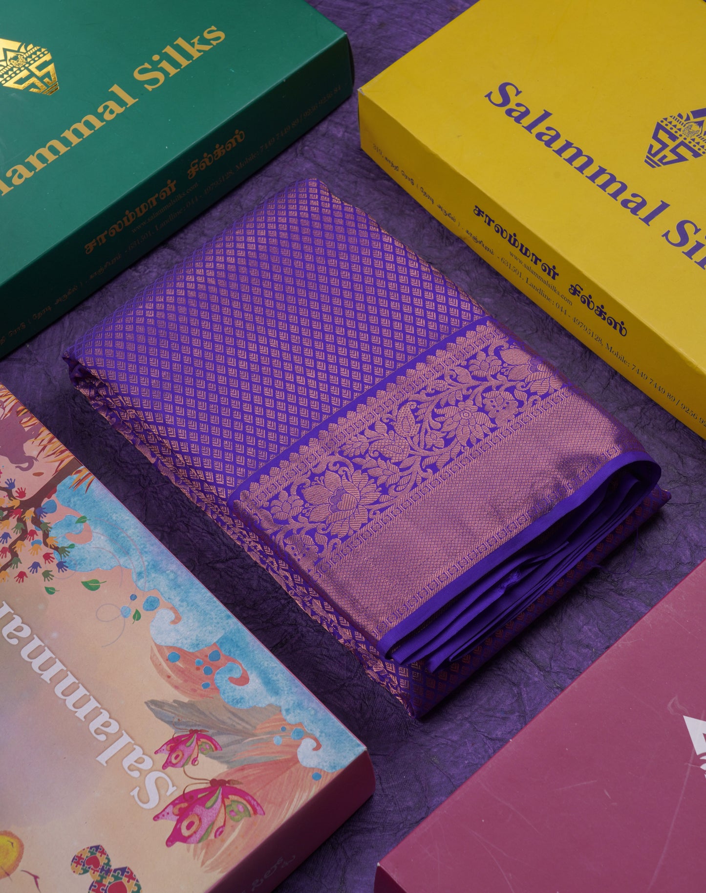 Beautiful Violet Bridal Pure Mix Kanjivaram Silk Saree With Traditional Border