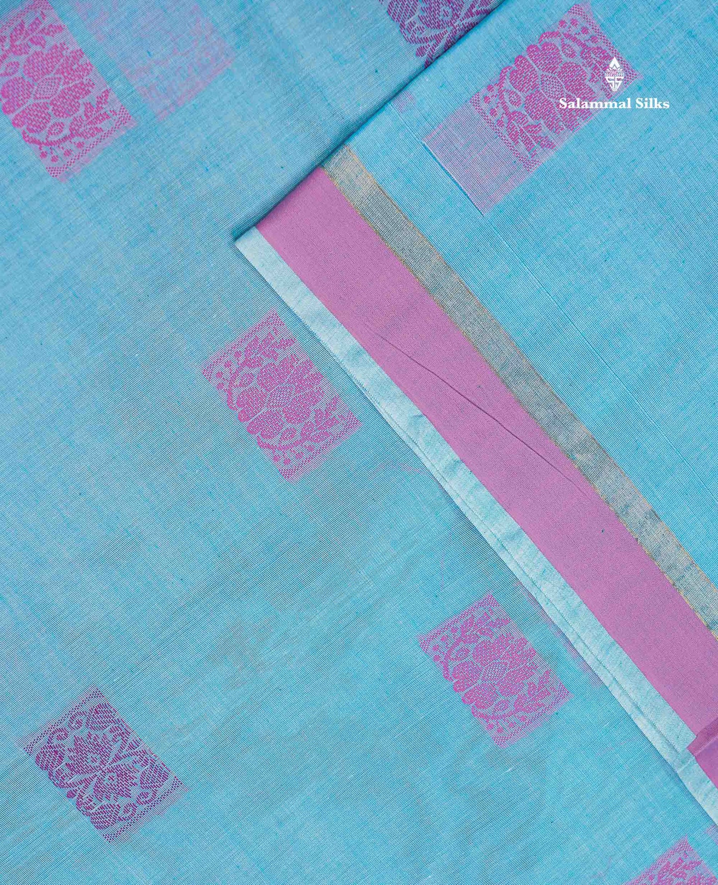 Beautiful Light Blue Menakari Thread Butta Pure Cotton Saree With Blouse