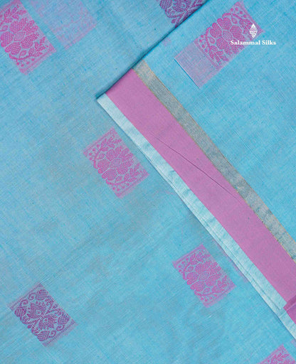 Beautiful Light Blue Menakari Thread Butta Pure Cotton Saree With Blouse