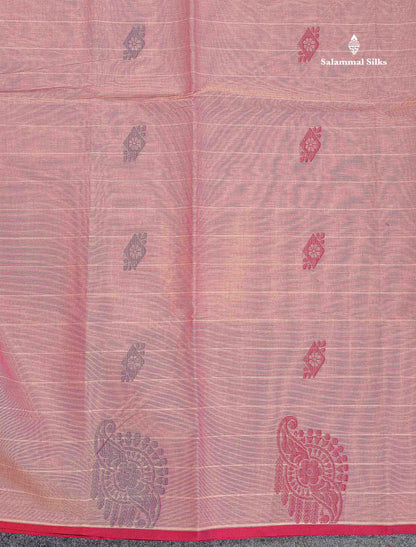 Pure Cotton Saree - Pinkish Maroon Colour Body Lines With Fancy Thread Work Buttas