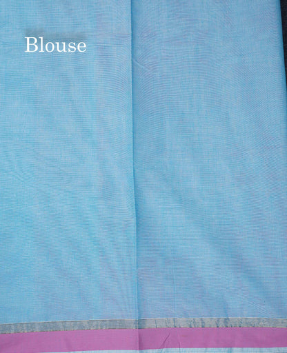 Beautiful Light Blue Menakari Thread Butta Pure Cotton Saree With Blouse