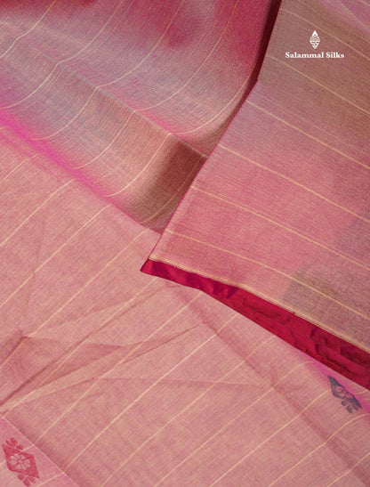 Pure Cotton Saree - Pinkish Maroon Colour Body Lines With Fancy Thread Work Buttas