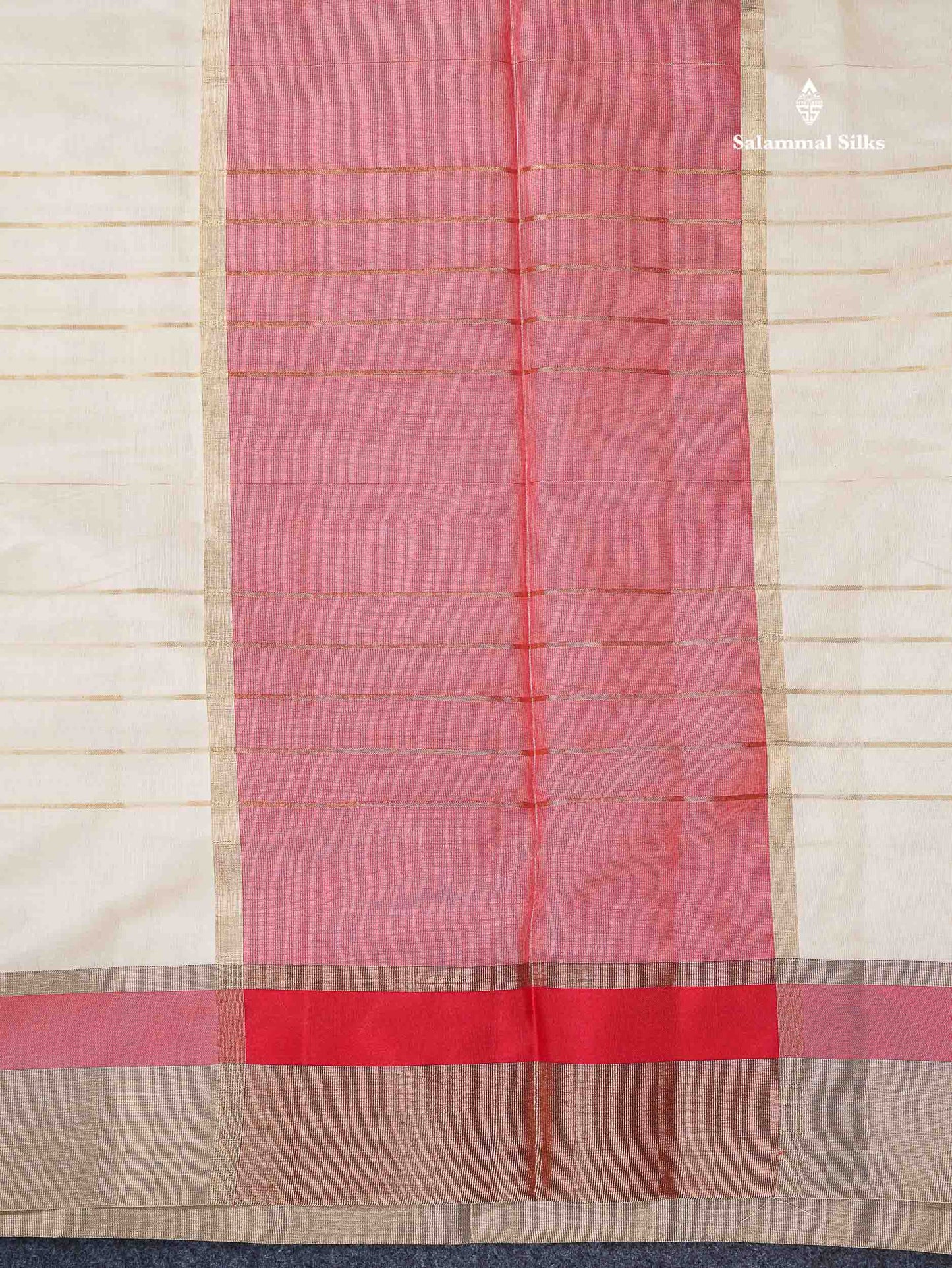 Beautiful Half White Zari Lines Semi Tussar Fancy Saree With Contrast Tomato Red Blouse