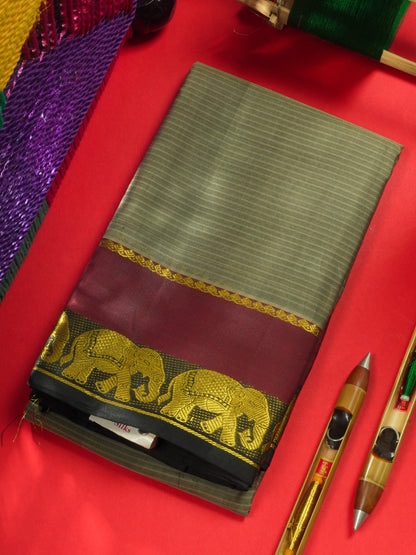Ramar Blue Light Weight Beautiful Pure Silk Saree With Big Elephant Butta Border