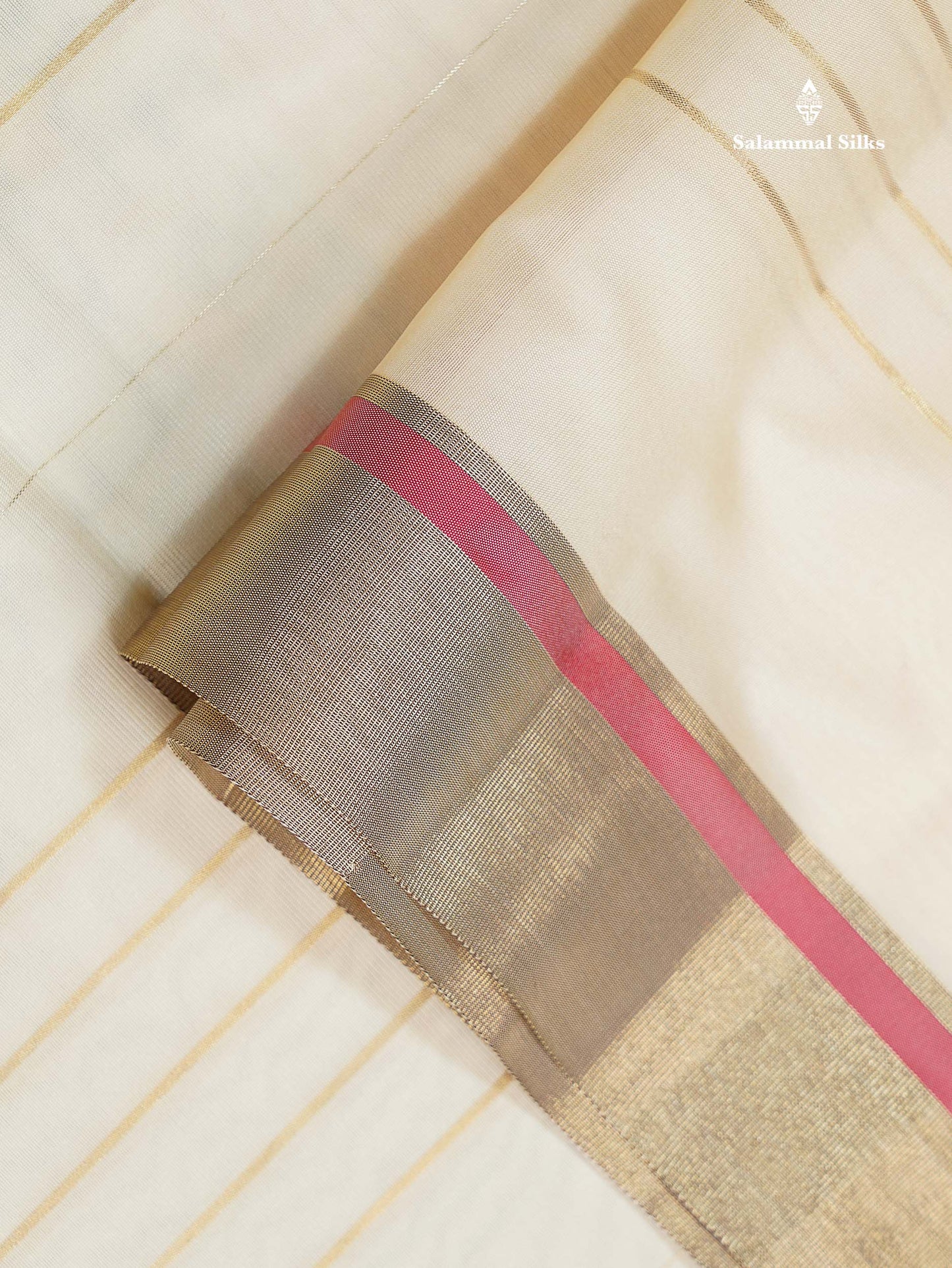 Beautiful Half White Zari Lines Semi Tussar Fancy Saree With Contrast Tomato Red Blouse