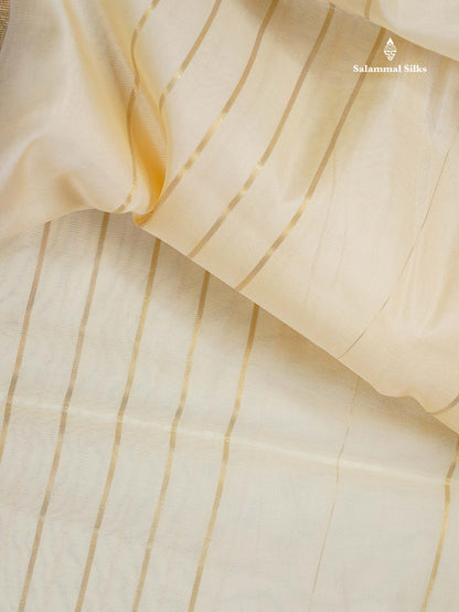 Beautiful Half White Zari Lines Semi Tussar Fancy Saree With Contrast Tomato Red Blouse