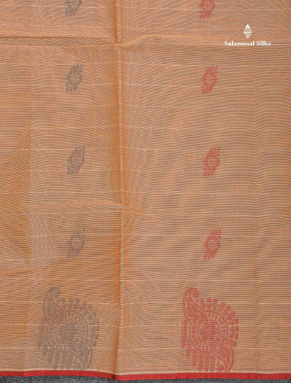Pure Cotton Saree - Light Brown Colour Body Lines With Fancy Thread Work Buttas