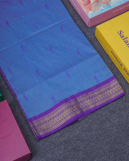Dual Tone Blue Kalyani Cotton Saree With Contrast Purple Blouse