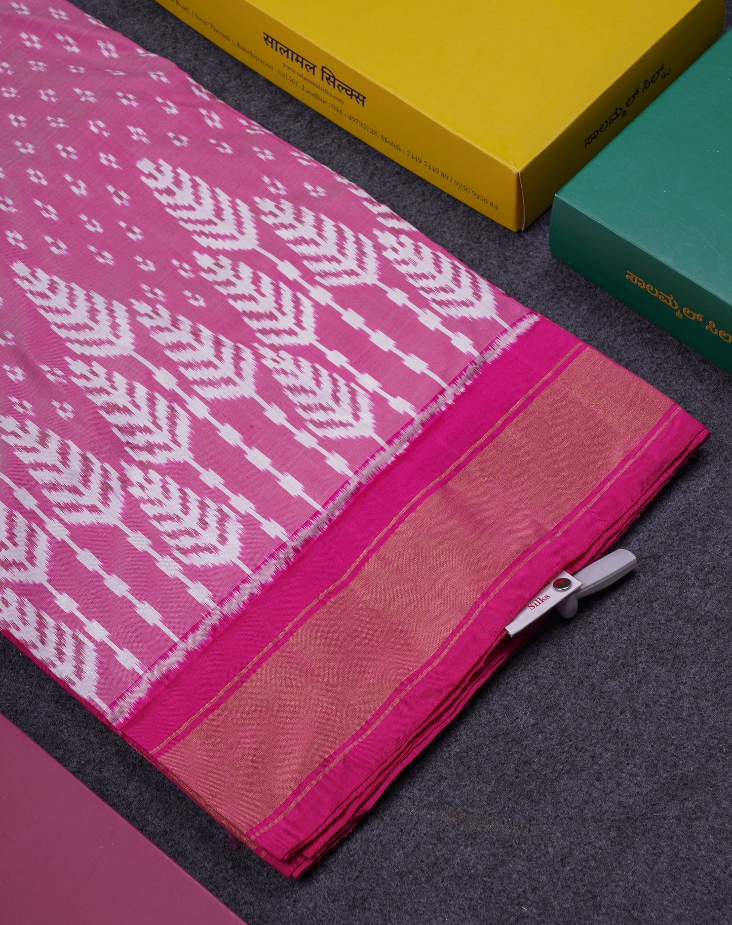 Beautiful Baby Pink Pochampalli Pure Kanjivaram Silk Saree With Contrast Pink Border