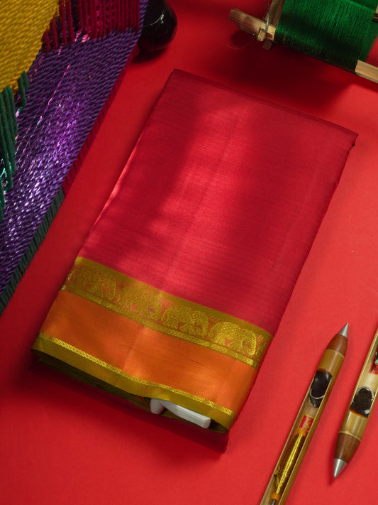 Red Light Weight Beautiful Pure Silk Saree With Elephant Butta Border