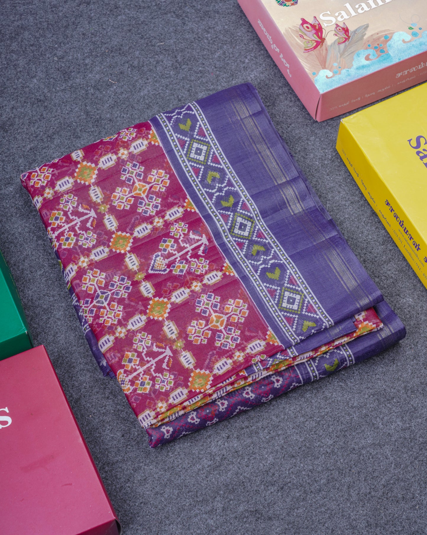 Beautiful Purple Mixed Cotton Saree With Contrast Saffire Green Blouse