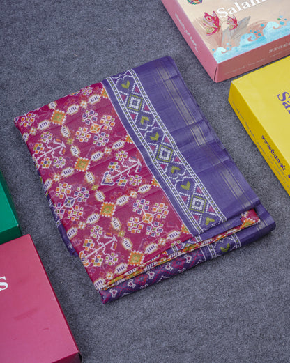 Beautiful Purple Mixed Cotton Saree With Contrast Saffire Green Blouse