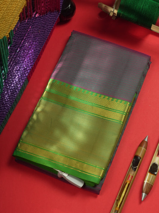 Kanjivaram Pure Silk Saree Violet With Olive Green Blouse