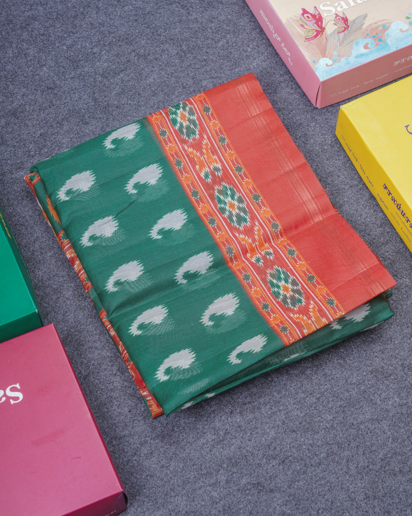 Beautiful Peacock Green Mixed Cotton Saree With Contrast Violet Blouse