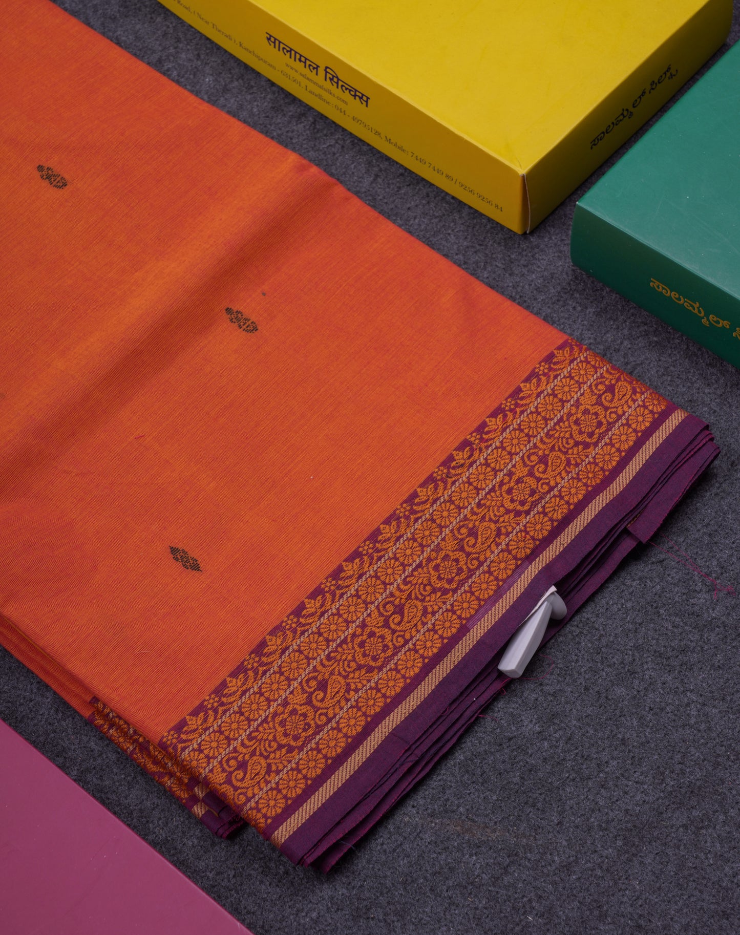 Beautiful Dual Tone Orange Pure Cotton Saree With Contrast Magenta Border