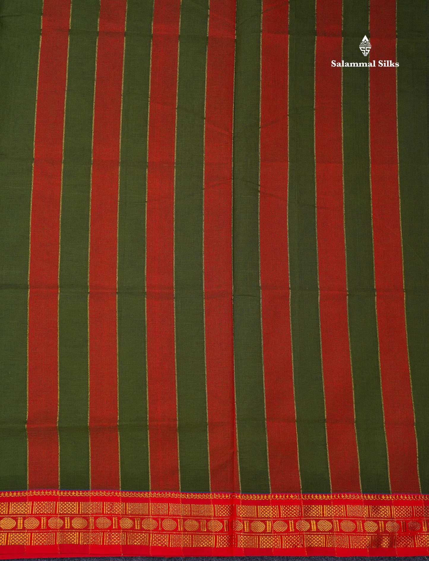 Beautiful Olive Green Plain Pure Cotton Saree With Contrast Chilly Red Traditional Border