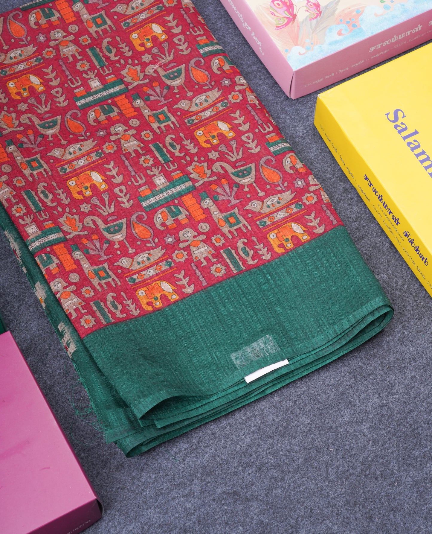 Mustard Yellow Semi Tussar Fancy Saree With Contrast Navy Blue Blouse