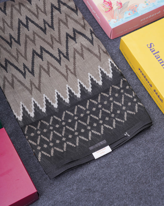 Light Brown Semi Tussar Fancy Saree With Contrast Black Border