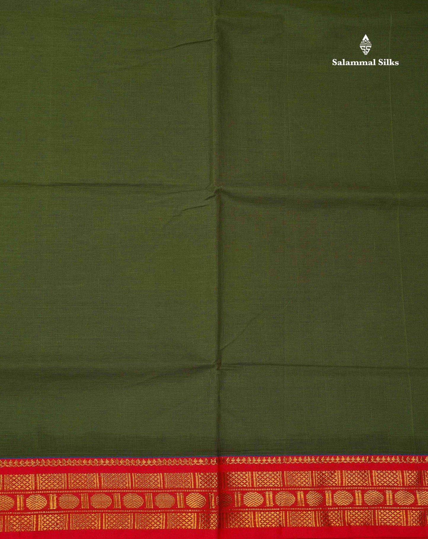 Beautiful Olive Green Plain Pure Cotton Saree With Contrast Chilly Red Traditional Border