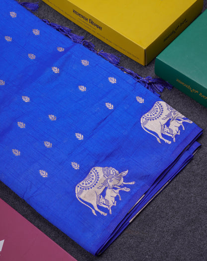 Beautiful Sky Blue Semi Raw Silk Saree With Fancy Komatha Design Border