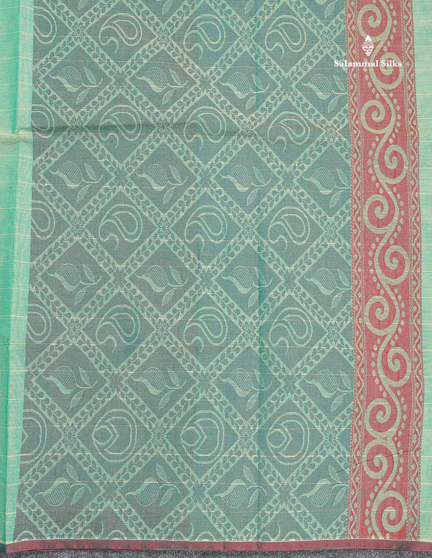 Pure Cotton Saree - Rexona Green Colour Body Lines With Fancy Thread Work Buttas