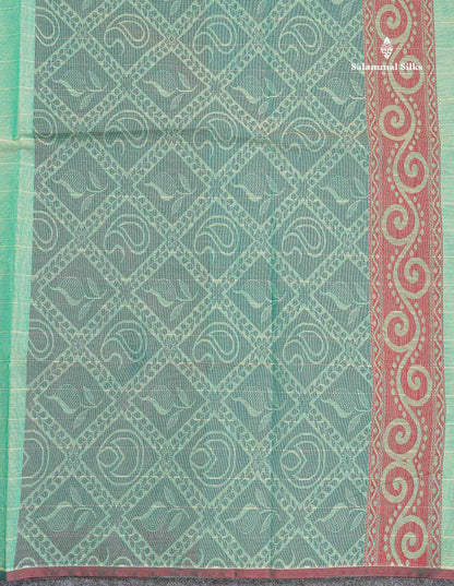 Pure Cotton Saree - Rexona Green Colour Body Lines With Fancy Thread Work Buttas