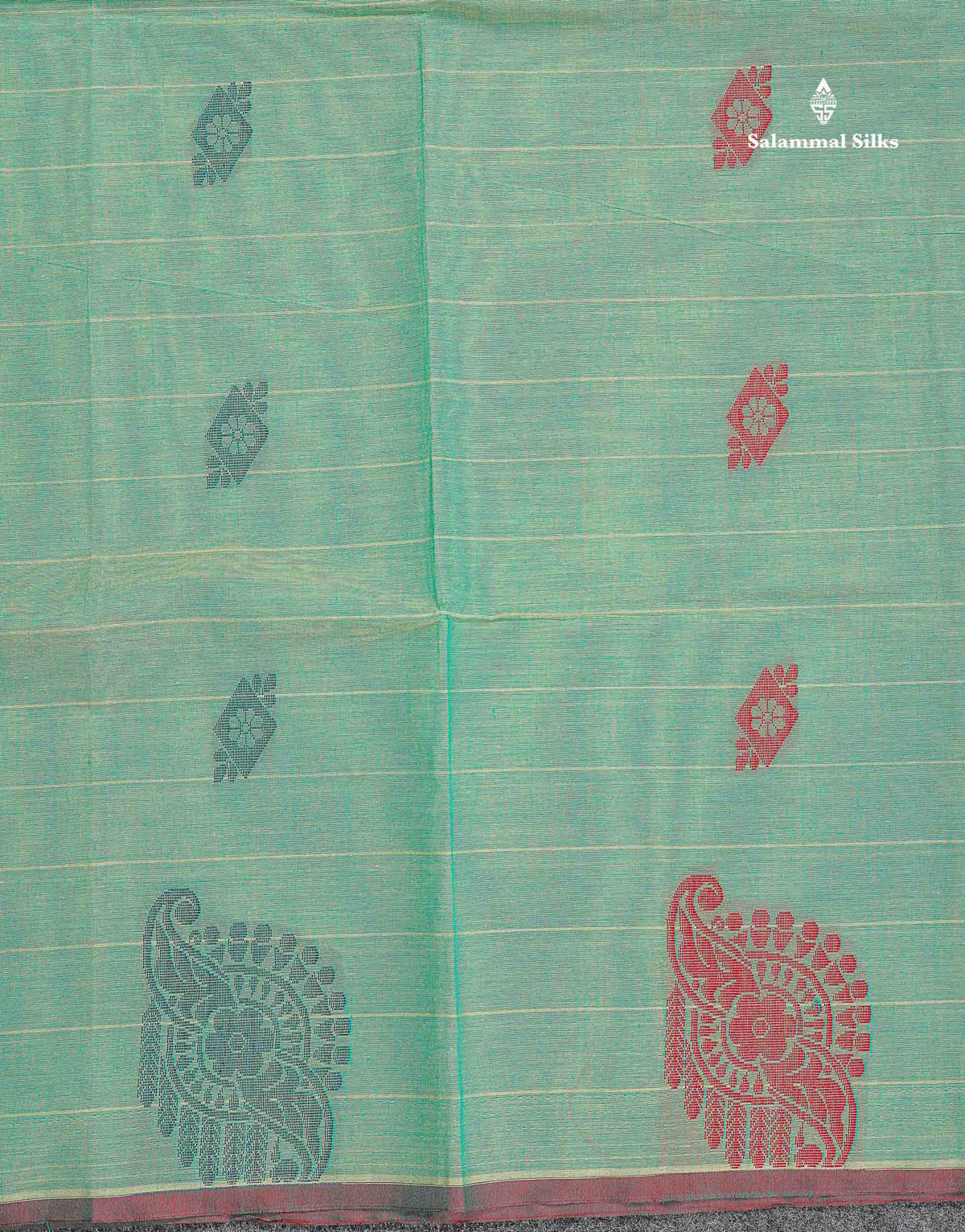 Pure Cotton Saree - Rexona Green Colour Body Lines With Fancy Thread Work Buttas