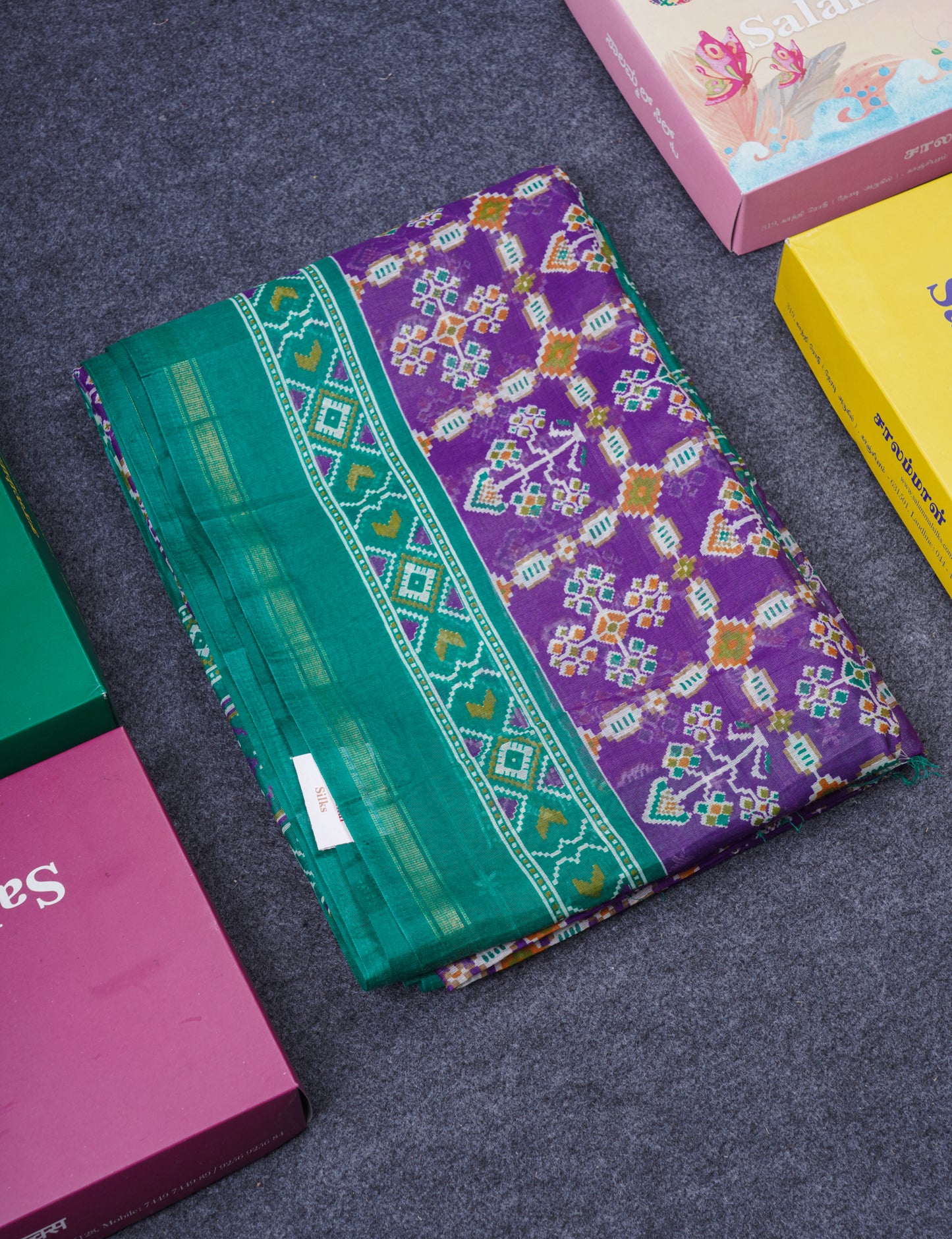 Beautiful Purple Mixed Cotton Saree With Contrast Saffire Green Blouse